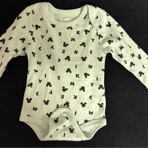 Green Long Sleeve Baby Bodysuit with Black Mickey Print